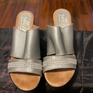 S Bicca Silver Wedge Sandals